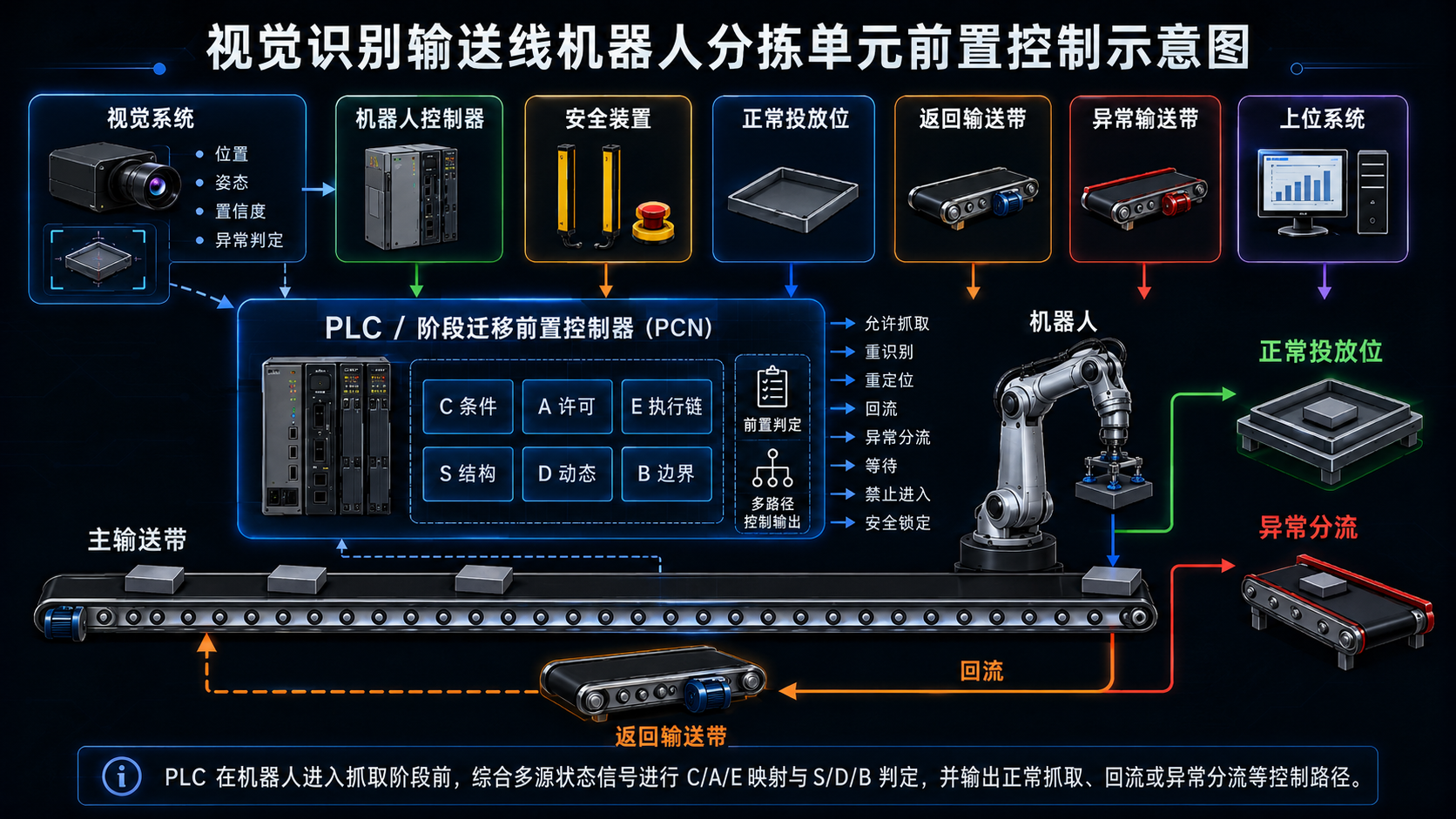 视觉识别输送线机器人单元前置控制示意图